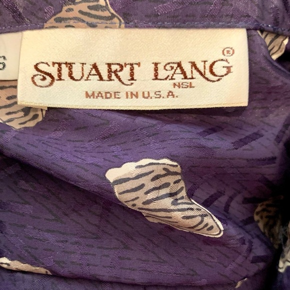Stuart Lang Purple with Beige Pattern Throughout Button Top size 6 - Picture 6 of 6